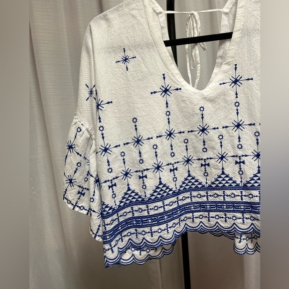 Bardot Royal and white boho top | size Large - Picture 2 of 7